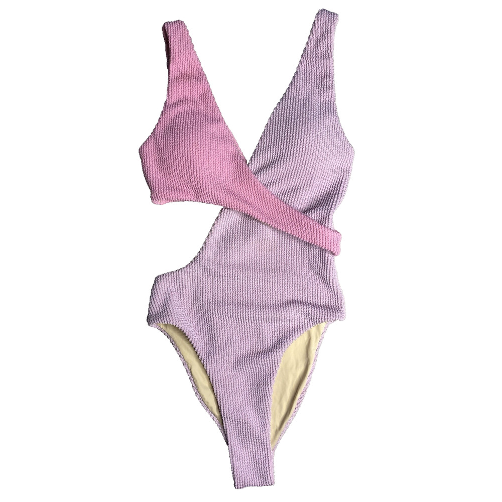 Ocean Mystery Women's XS One Piece Swimsuit Layered Purple Cut Out Ribbed